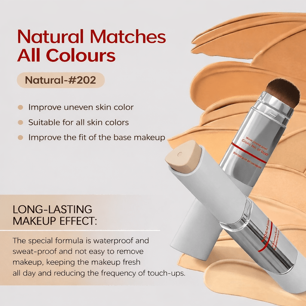 Color - Matching Collagen Foundation Stick with Built - In Brush – Perfect Shade, Flawless Skin - Cloffa