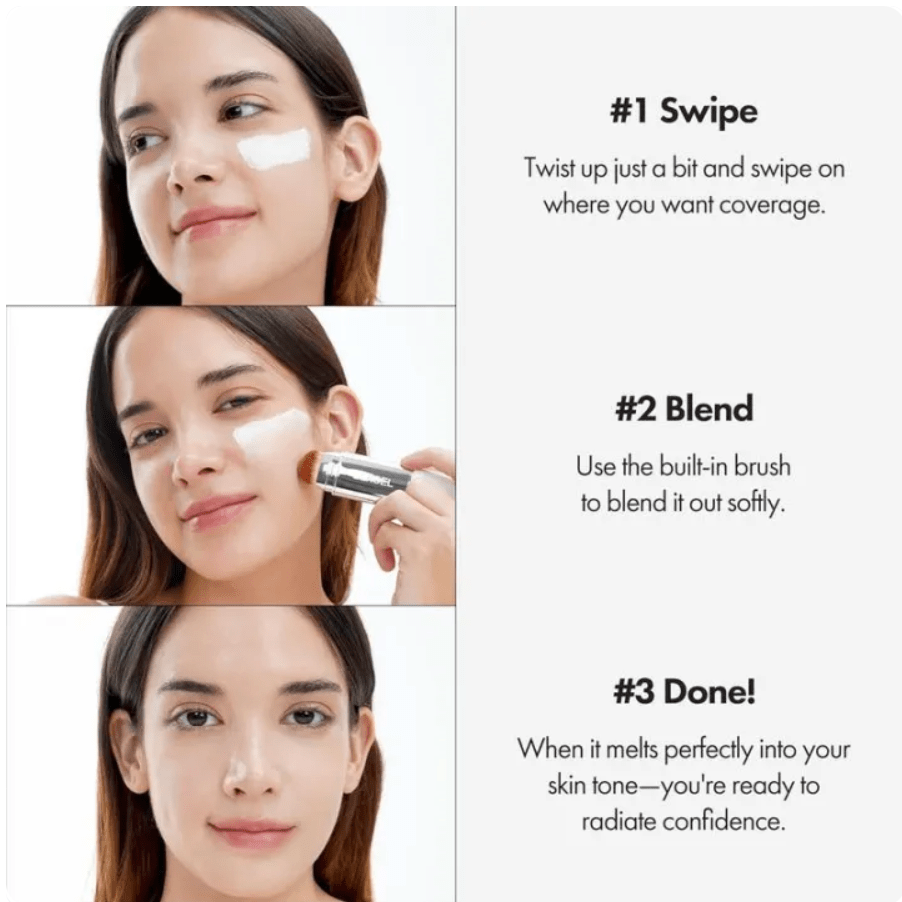 Color - Matching Collagen Foundation Stick with Built - In Brush – Perfect Shade, Flawless Skin - Cloffa